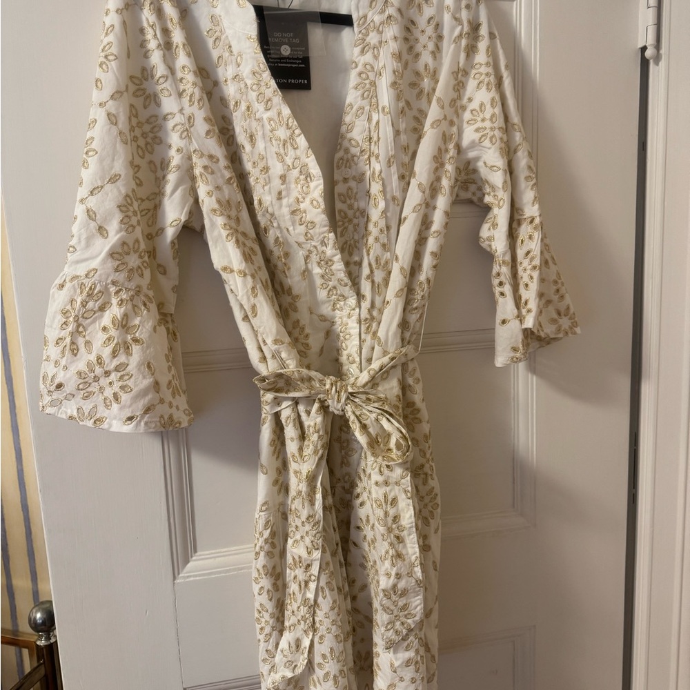 Boston Proper Ivory Dress with Gold Detailing